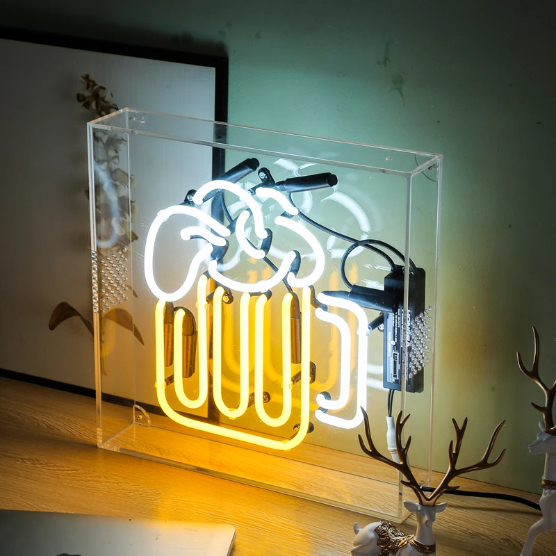 3D illuminated home decoration RGB cup design lighted glass neon sign for party