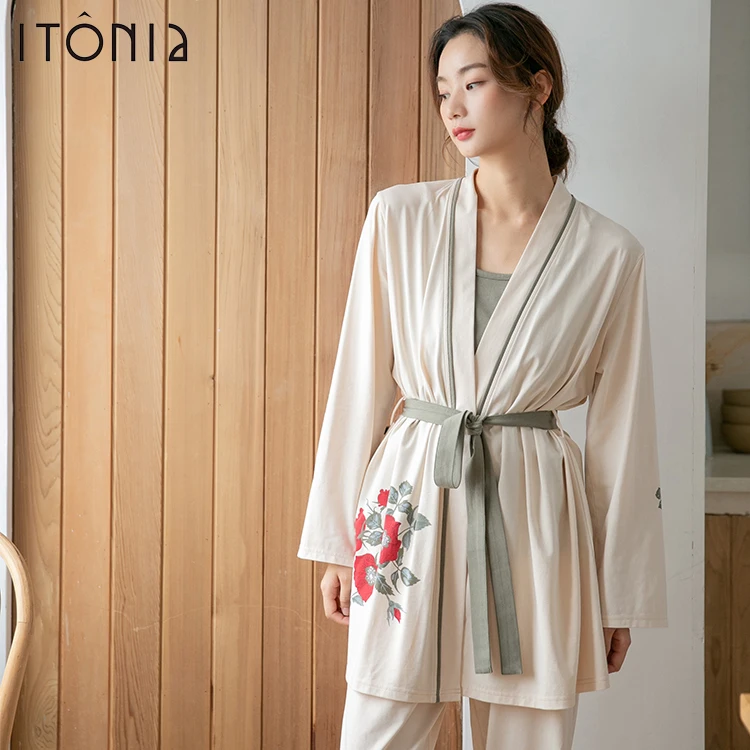 Itonia 2020 New Arrival Elegant 3pcs Cotton Pregnancy Clothes Pajamas Set