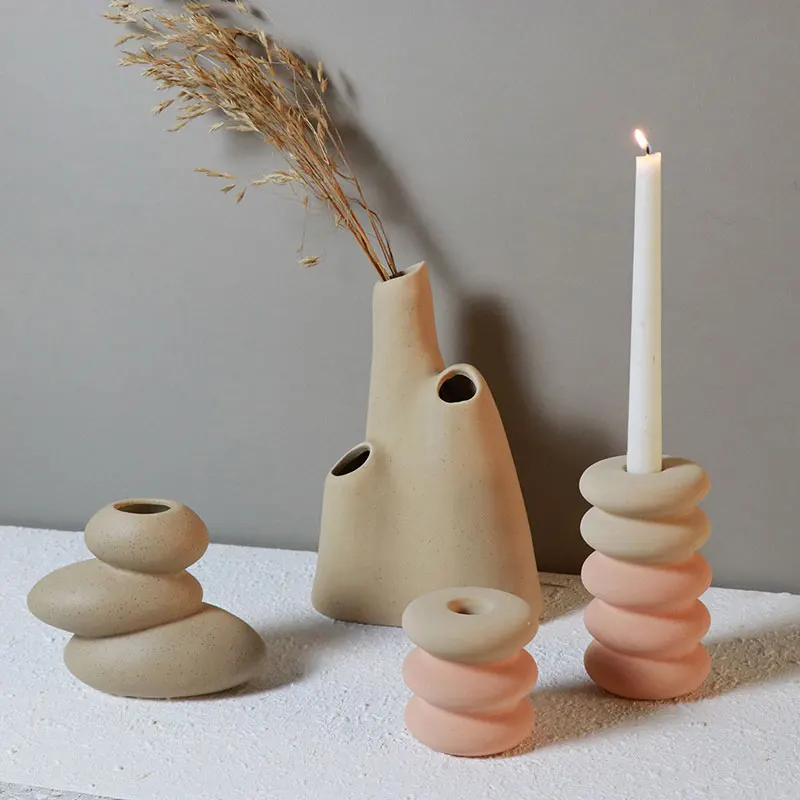 Tabletop Decorative Irregular Dried Flowers Ceramic Vase Dolomite Small Mini Candle Vase