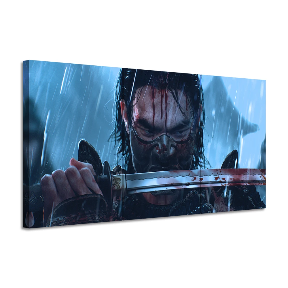 3 Pieces Ghost of Tsushima Video Game Poster Oil Painting Samurai Canvas Art Home Decor Wallpaper HD Print Wall Stickers Murals