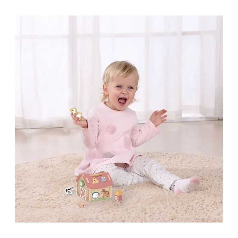 2024 Hand-held House Hut Wooden Farm Toy Scene Geometric Shape Sorter Matching Animal Children Toys