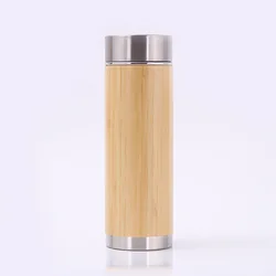 450ml Natural Stainless Steel Bamboo Vacuum Insulated Bamboo Thermos Tumbler With Tea Infuser