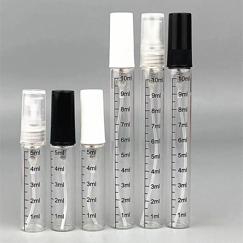 100 pcs 5/10 ml Empty Mini Spray Bottle Sample Vials Graduated Glass Tube Portable Liquid Fragrance refillable Perfume Bottle
