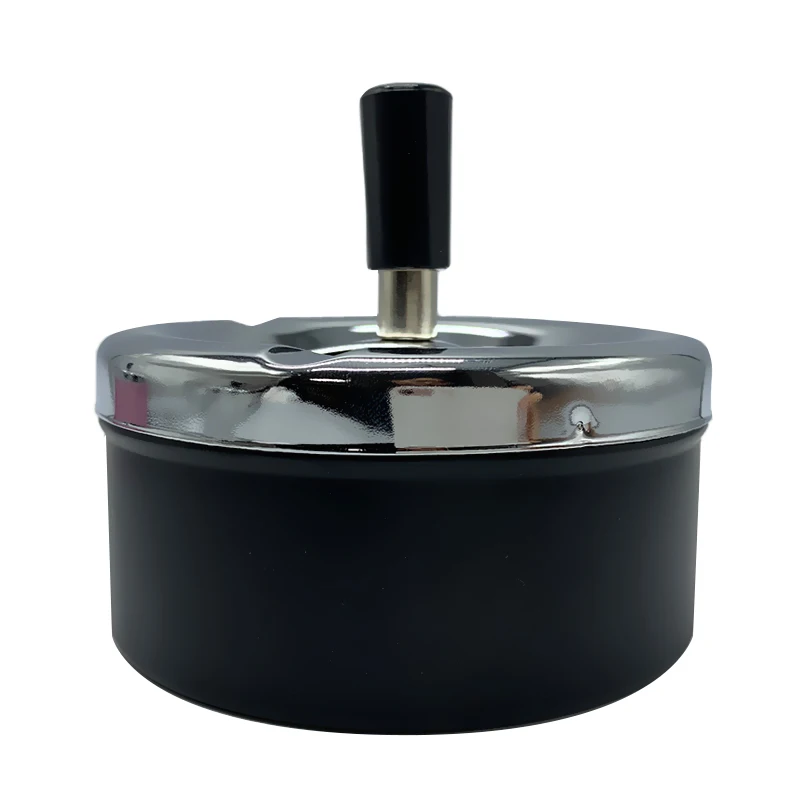 Factory Custom Logo Round Push Down Cigarette Iron Smokeless Cigarette Metal Ashtray With Spin Lid