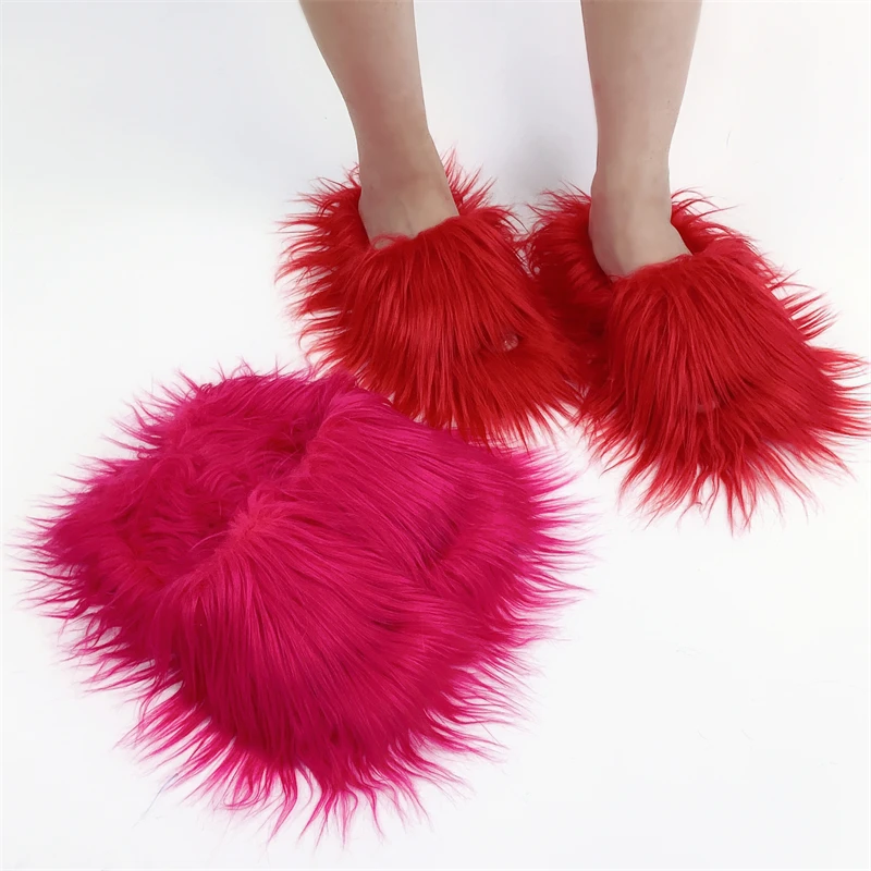 Ready to ship 2024 winter plush shoes Mongolian fur slid fashion fur slippers for women