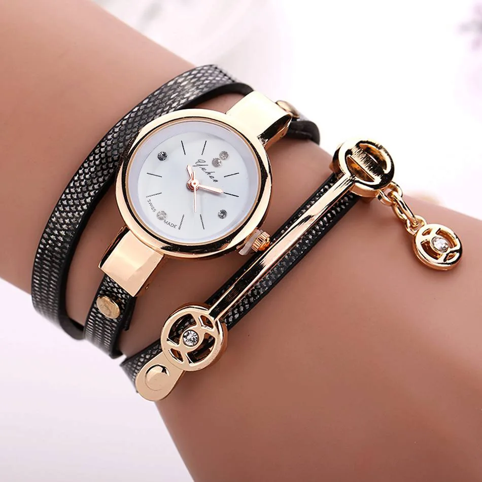 Fashion Circle Ladies Watch Hot PU Watchband Lovers Quartz Watch Female Style