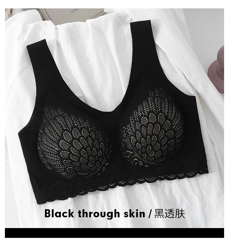 Latex nude color wire free seamless bra comfort lace padd wireless full coverage bra for fat woman