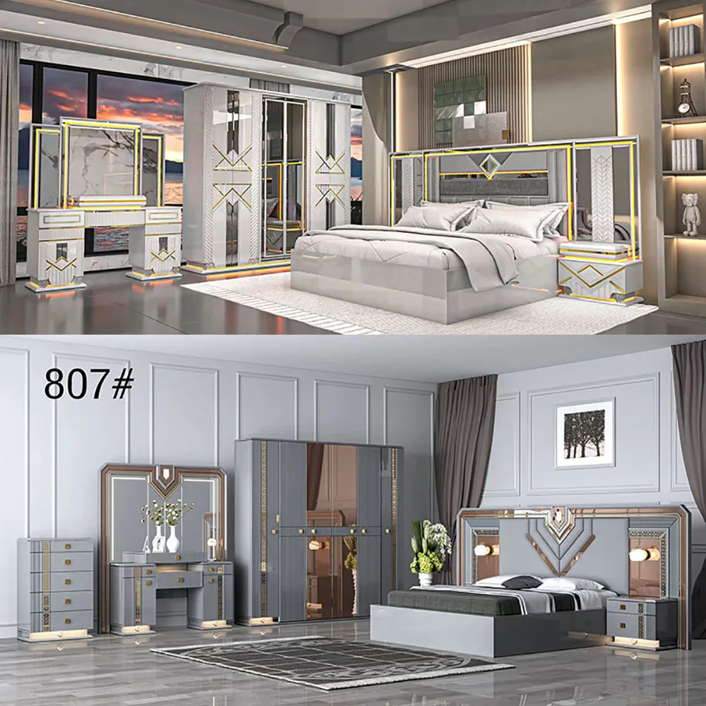 Роскошный Королевский размер King MDF современный набор мебели для спальни Meuble De Chambre A Coucher высокий глянцевый 6 дверей шкаф