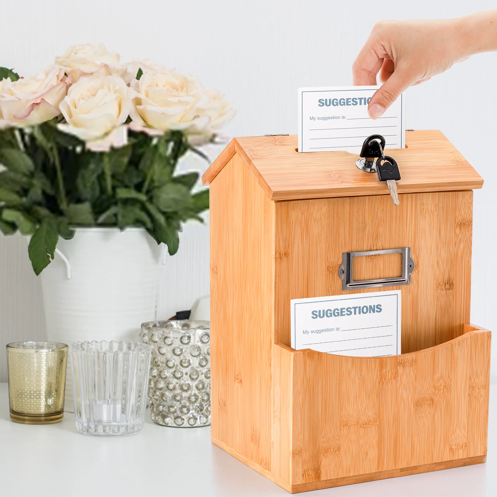 Wall Mounted or Desktop Used Bamboo Suggestion Collection Box Ballot Comment Box Donation Box