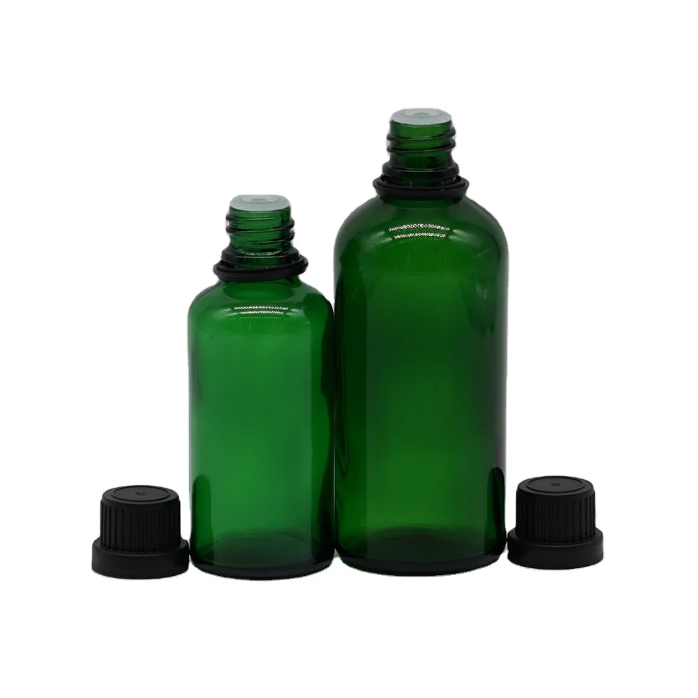 30ml 100ml Cosmetic Green Essential Oil Bottle With Customized Cap And Glass Dropper
