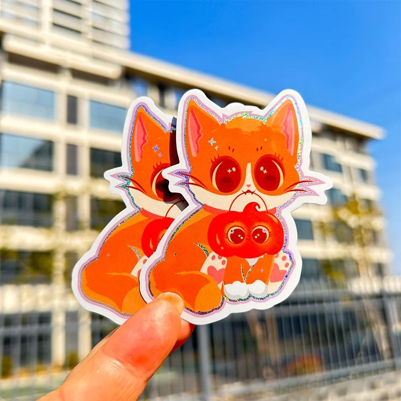 Wholesale Laptop Waterproof Journal Cute label Personalized Sticker Self Adhesive Anime Custom Vinyl Glitter Hologram Stickers