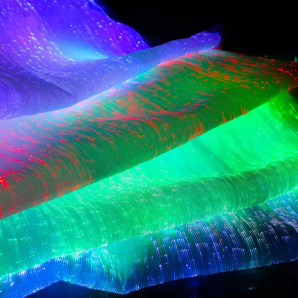 Polyester Lights Emitting Fibre Optics LED Textiles Luminous Optical Fiber Glow in the Dark Fabric