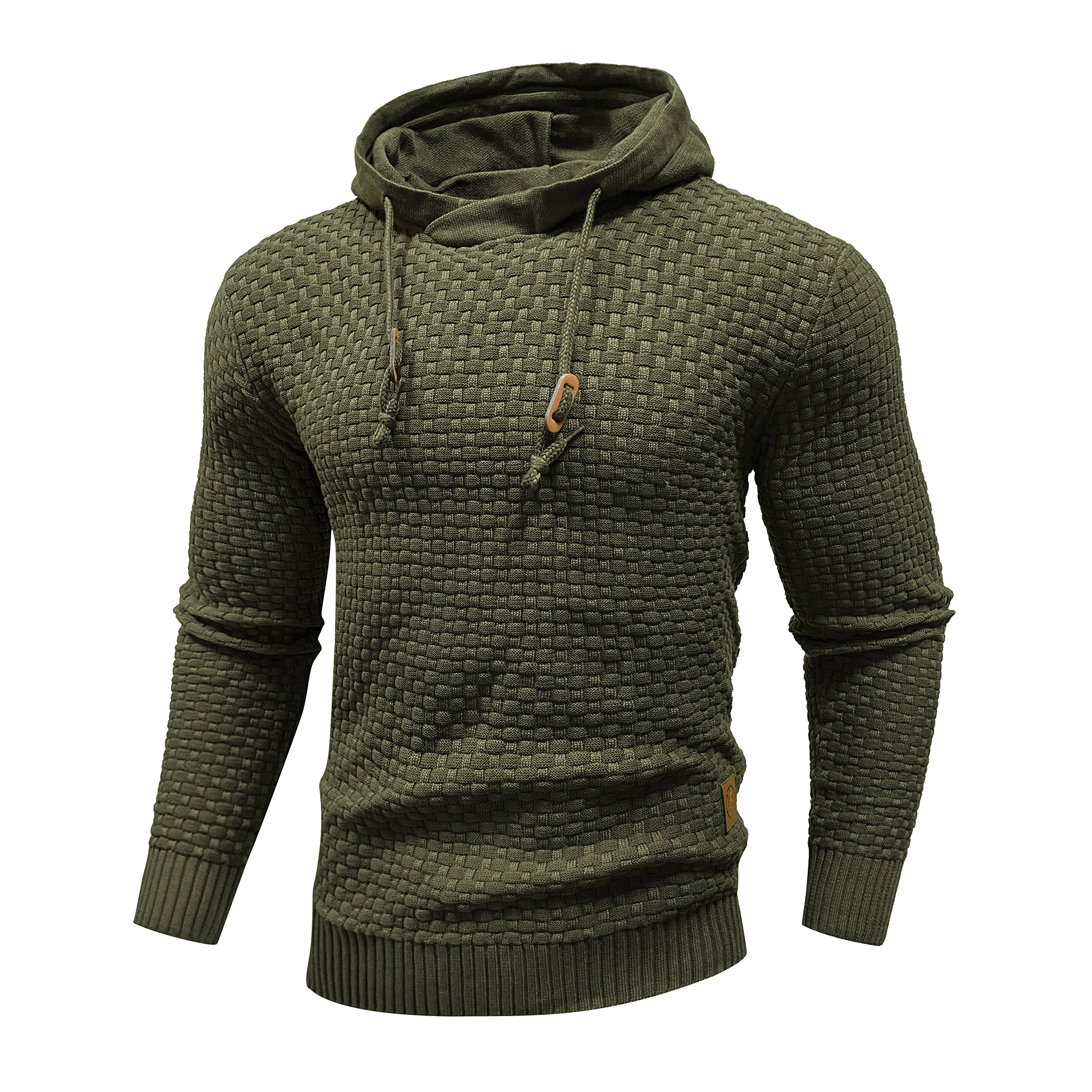 Mens Hooded Sweatshirt Long Sleeve Solid Knitted Hoodie Pullover Sweater