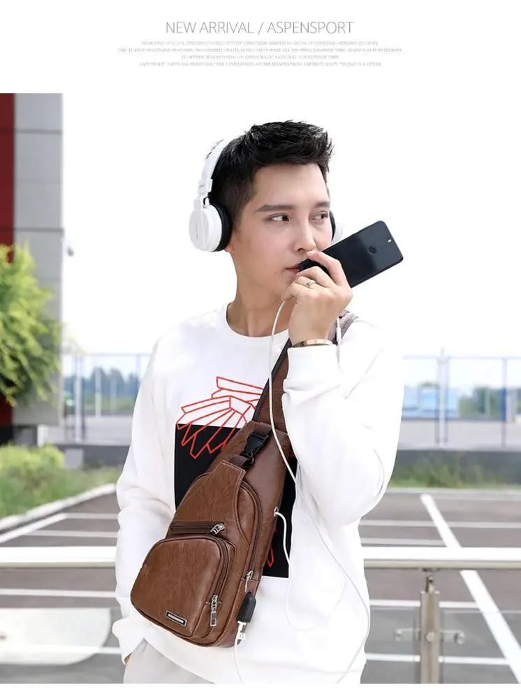 
Hot Men Handbags Casual PU Leather Bag Vertical Briefcase Shoulder Messenger Bags usb charger port earphone hole 