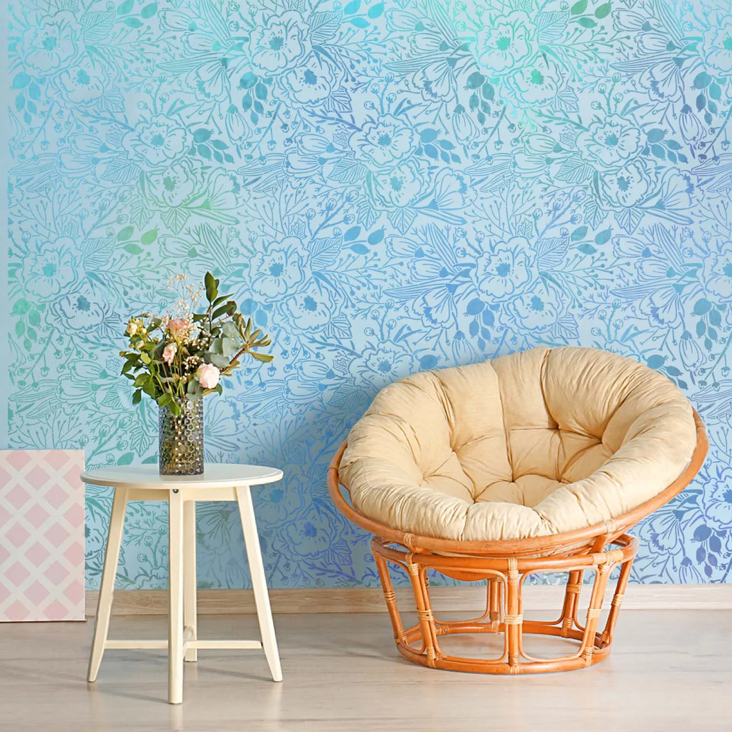 Reusable Floral Wall Stencils,Large Allover Wall Stencils,Flower Wall Stencil for Painting instead of Wallpaper