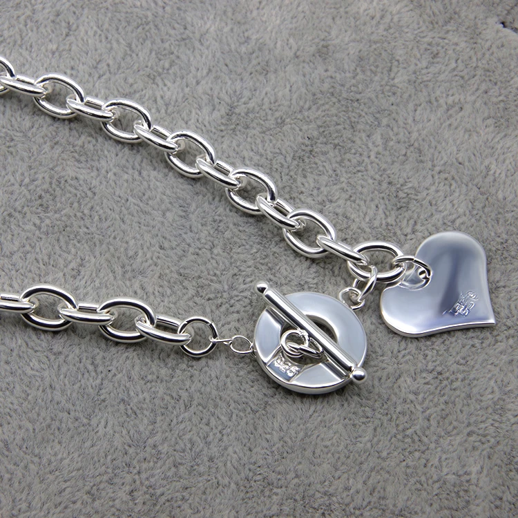 2020 Hot sale charm T-button buckle love 925 silver plated heart necklace