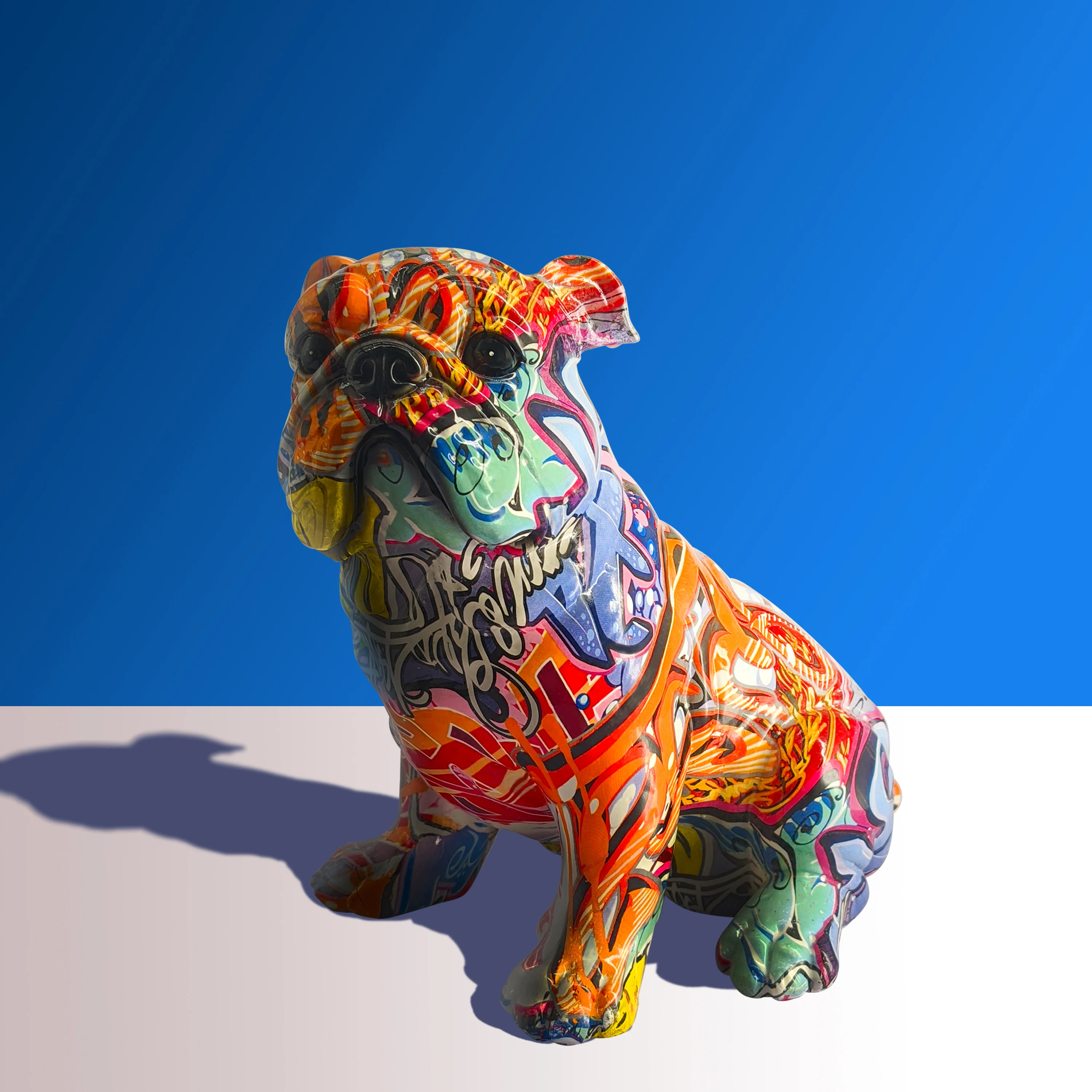 Colorful Sitting Bulldog Wearing Headset  Resin Crafts with Home Decoration
