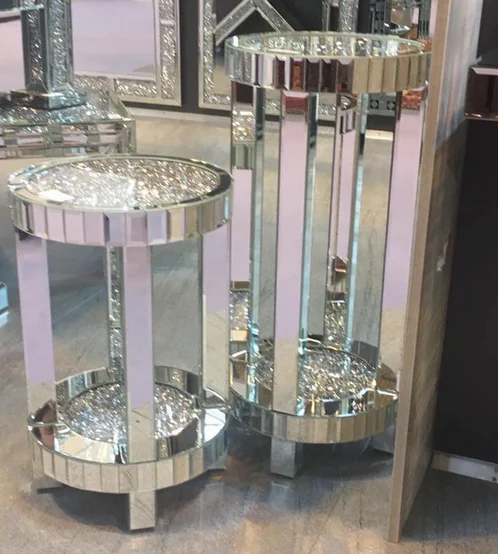 Sparkly Living Room Mirrored Flower Display 2 Layer Crushed Diamond Insert Lamp Table Home Hotel