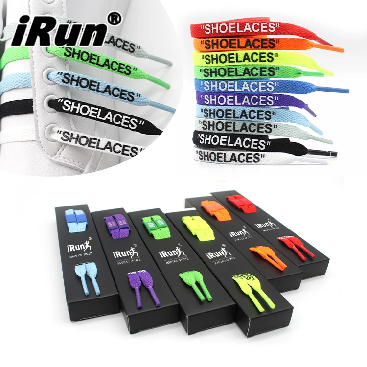 iRun Flat Print Brand Logo Shoelaces Personalized Sneaker Shoe laces  solid color Rope Shoe Laces custom Flat Braided Shoelace