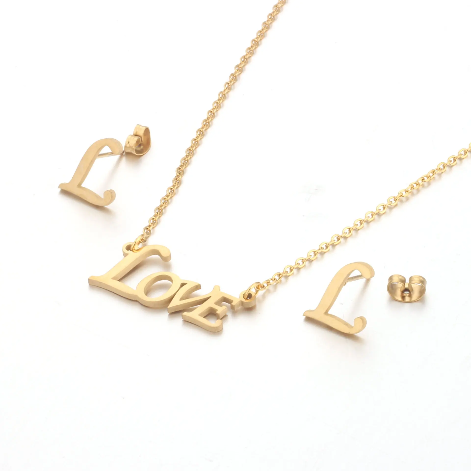 LOVE letter new couple personality hot sale gold plated couple stainless steel jewelry sets women