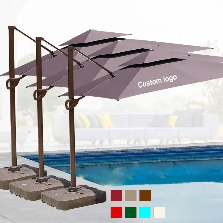 OEM logo square 3m windproof waterbase holder outdoor garden beach big sun shade umbrella