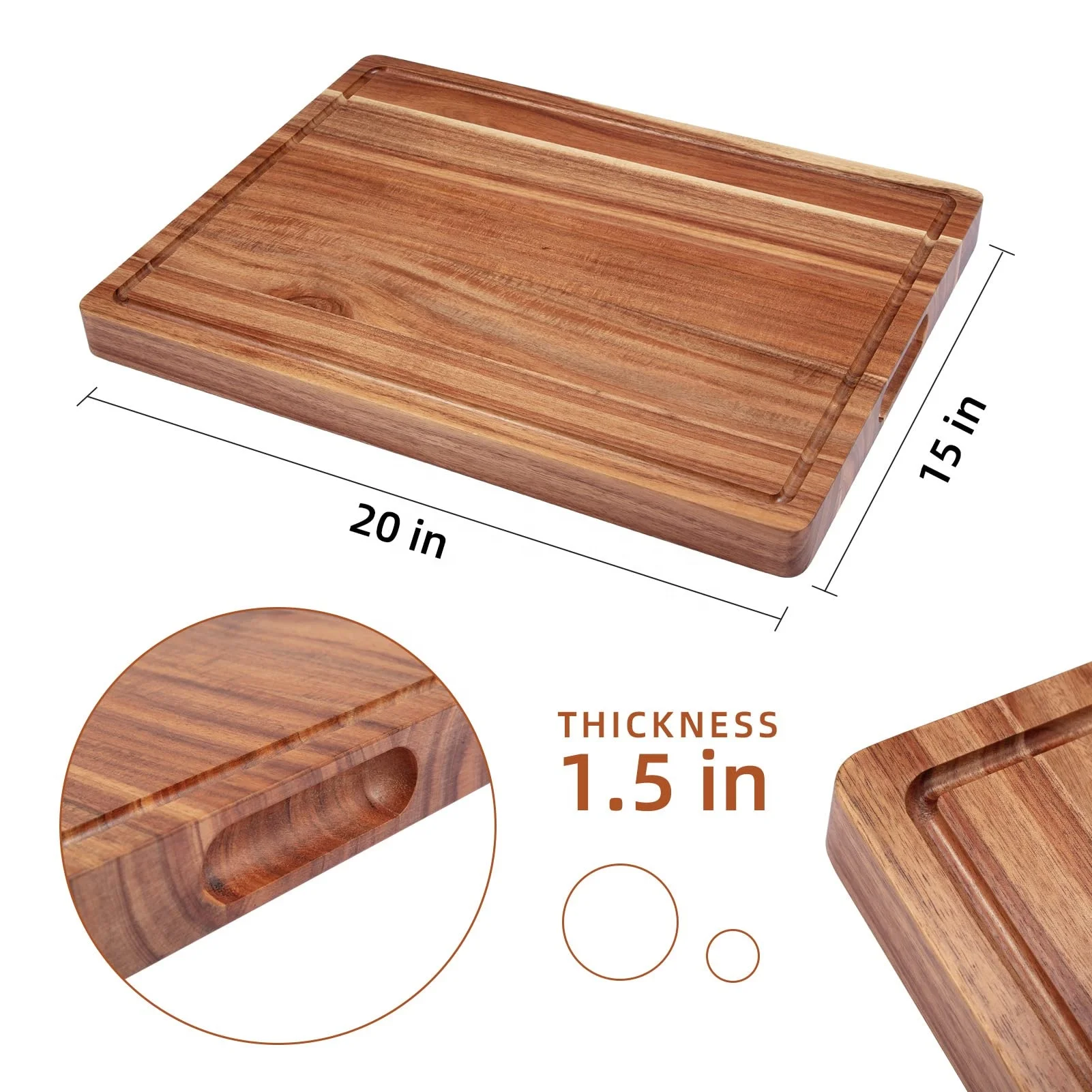 Selling high quality kitchen deep trough wooden meat and vegetable cutting board organic acacia wood cutting board