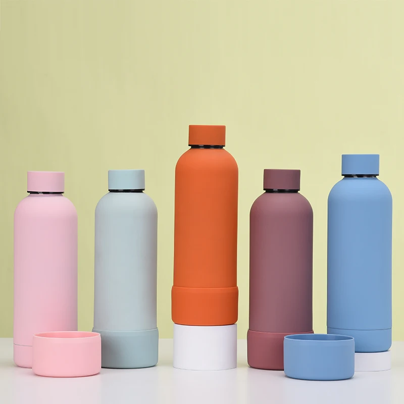 350ml Portable Custom Small Mouth Stainless Steel Double Wall Insulated Vacuum Bottle with Non-slip Silicone Base Rubber