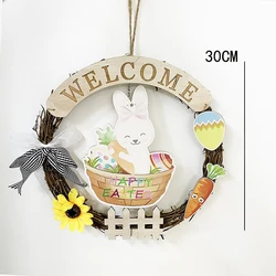 2022 Home Decorative BunnyFlower Wreath Door Hanger Pinecone Easter Wreath