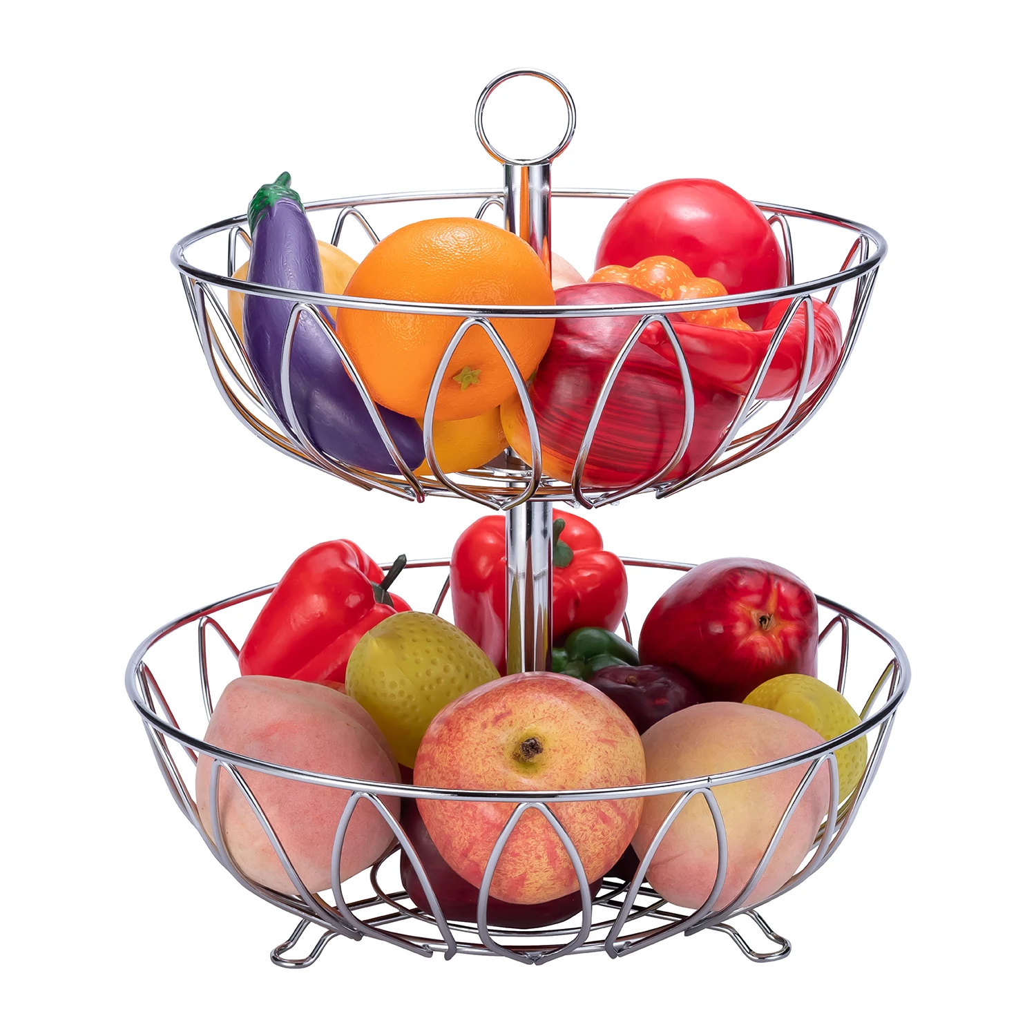 Модная 2-ярусная домашняя кухонная стойка для хранения с железной проволокой корзина фруктов и овощей детского питания