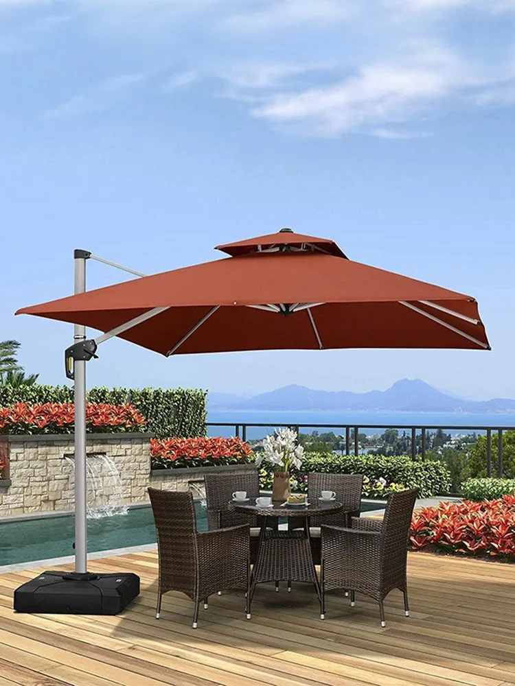 Outdoor Garden Parasol Windproof Double Canopy Square Heavy Duty Aluminum 3 By 3m 4m Parasol Cantilever Patio Umbrella