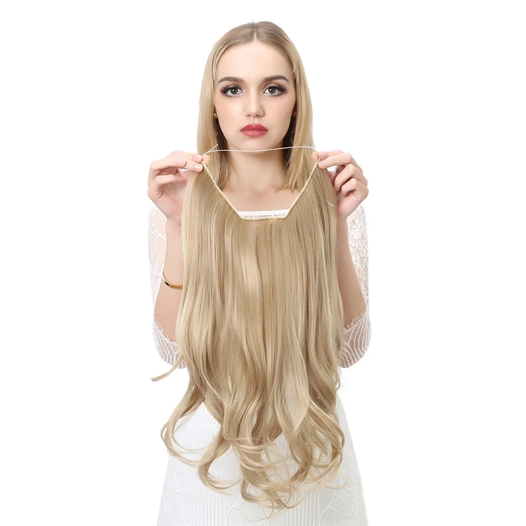  Invisible Wire Hair Extensions Secret Transparent Fish Line NO CLIP in Curly Wavy Hidden Crown Hairpiece for