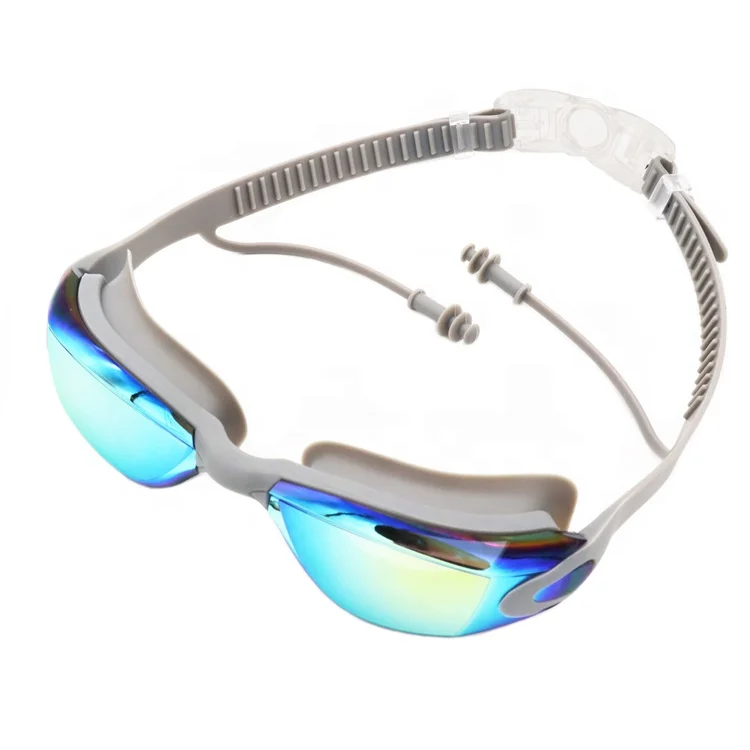 Best Electroplate Rainbow Plating  UV Protection Lens Adult Swimming pool Swim Goggles with surf ear plugs