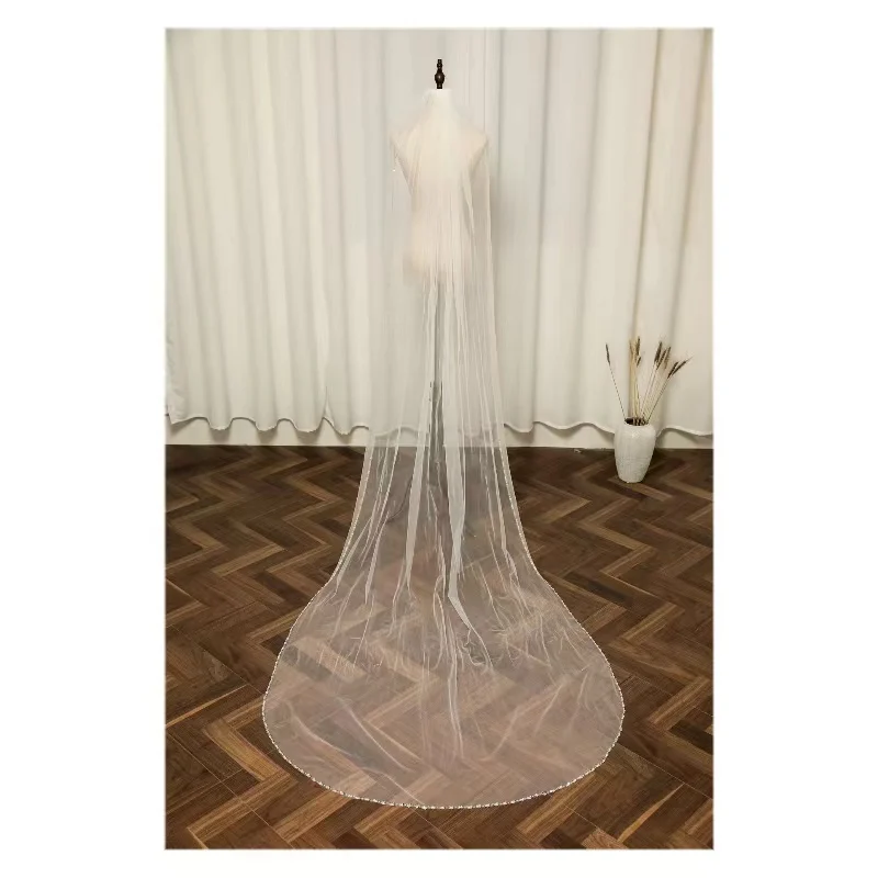 Hand-stitched bead Sequined Tulle Veils 1 tier Bridal Cathedral long Veil 3M*1.5M long velo de novia with comb