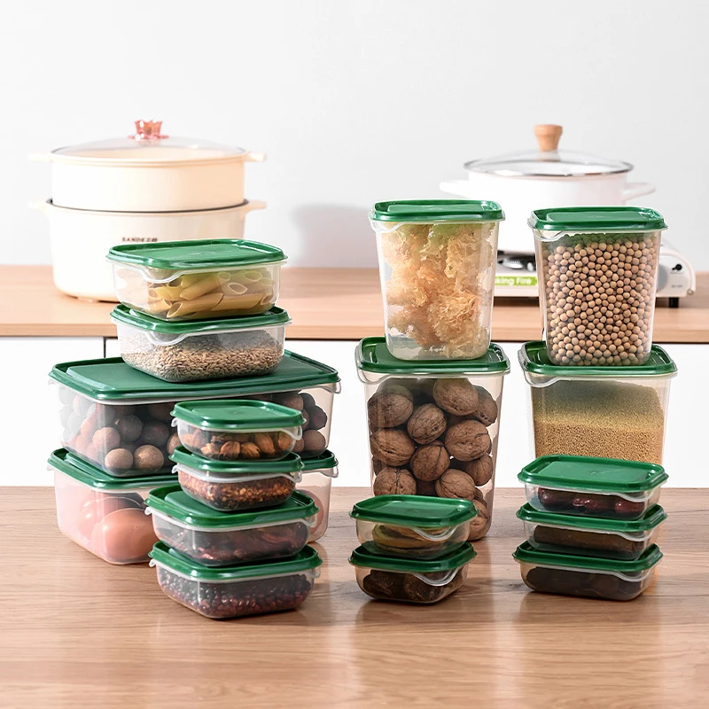 17pcs/set Kitchen Organizer Grains Beans Storage Jar Keep Fresh Food Storage Box Refrigerator Food Sealed Crisper Container