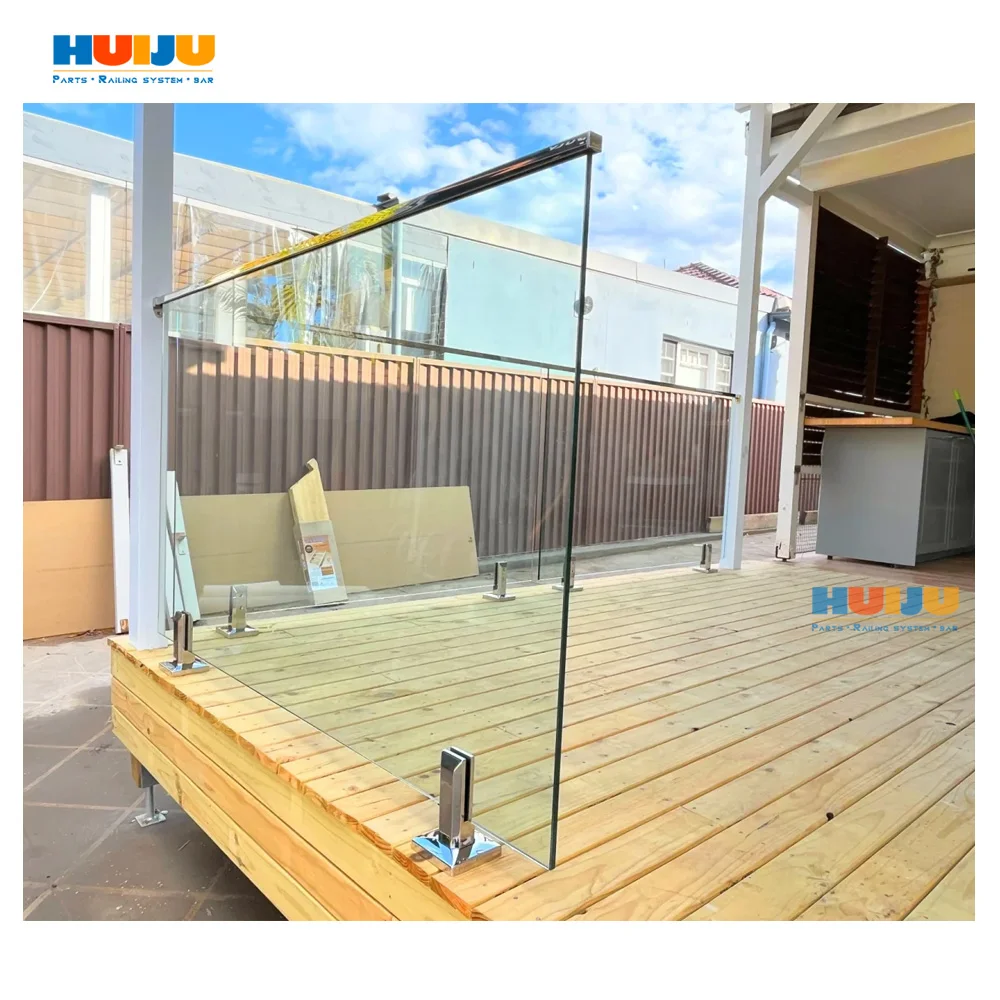 HJ  House Modern Aluminum stainless steel Glass Spigots Balustrade Balcony Glass Railings Pool Fence Outdoor Deck Glass