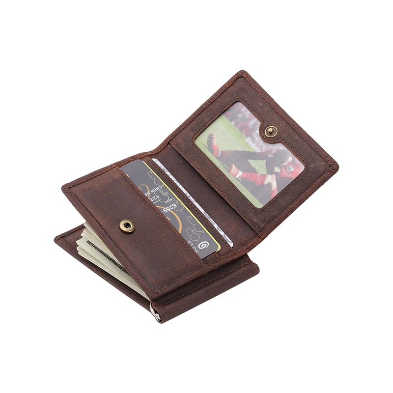 Top crazy horse cow leather wallet money clip bifold smart wallet with coin purse and card holder