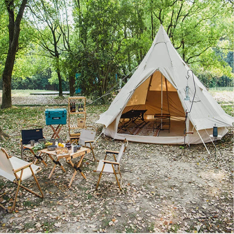 Camping Tent Cotton Pyramid Tent Big Space 5-8 Persons Outdoor Picnic Windproof Family Party Hunting Tent