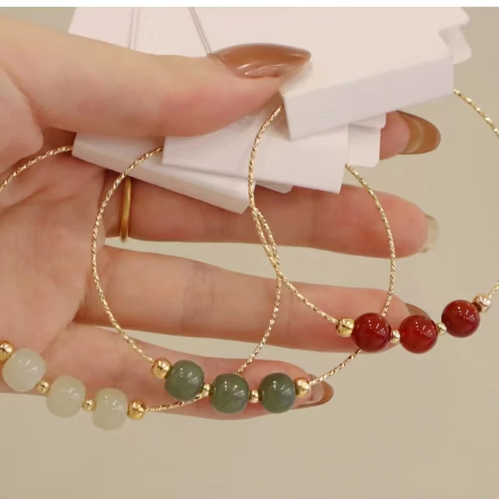 Модный изысканный нефритовый браслет фэн-шуй с драгоценными камнями на удачу застежкой клевера тыквы лотоса Будды Нефритовый пончик для женщин и