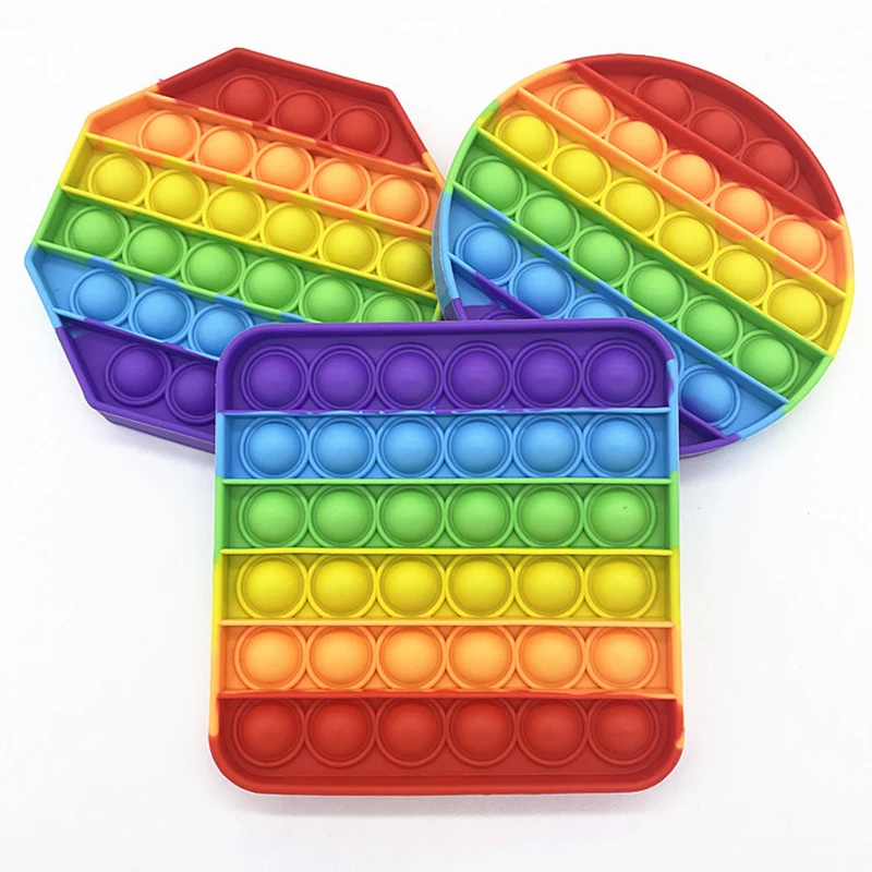 Rainbow Silicone Pop Fidget Sensory Poppers Toys BPA Free Popper Silicone Push Bubble Fidget Toys