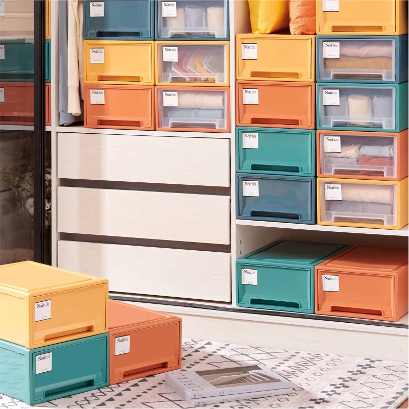 Drawer type underwear drawer plastic transparent Pure household clothes Organizer closet Sundries Sorting Storage box Bins