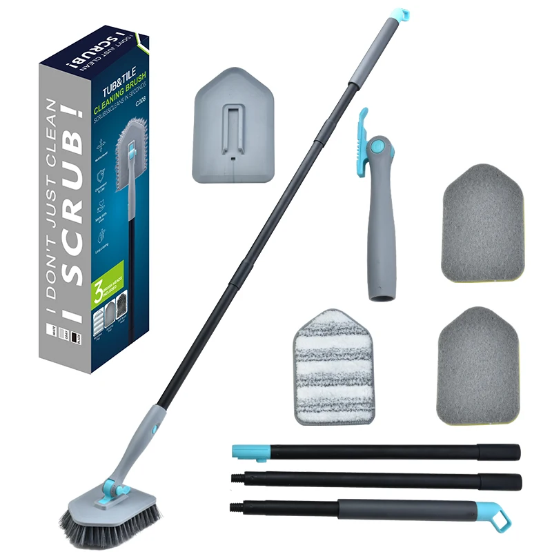 Cleaning Brush with 50 Inch Long Handle Shower Scrubber Tub and Tile Scrubber Cleaner Scrub Brush with Hook