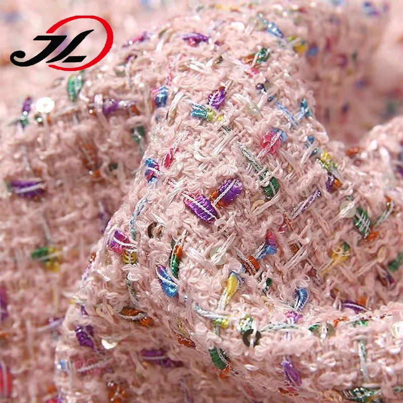 Fancy Design Colorful Polyester Tweed Woven Yarn-dye Sequins textile fabric for Lady clothing