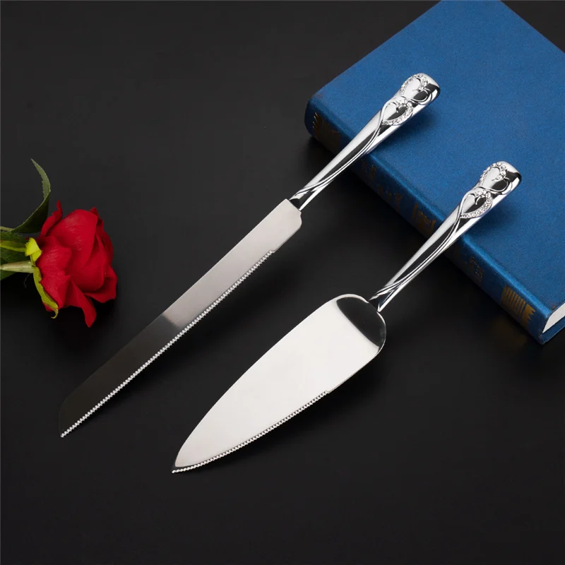 Crystal Handles Stainless Steel Server birthday logo wedding cake knife and serving set with diamond handle
