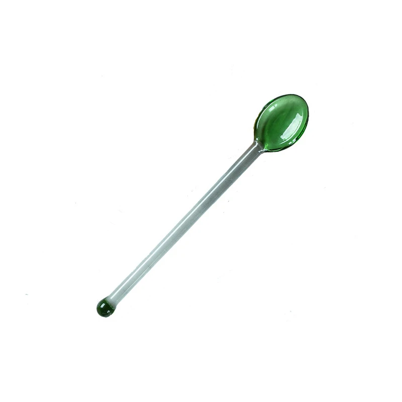 Color transparent heat resistant glass small spoon female lovely long handle coffee stirring spoon