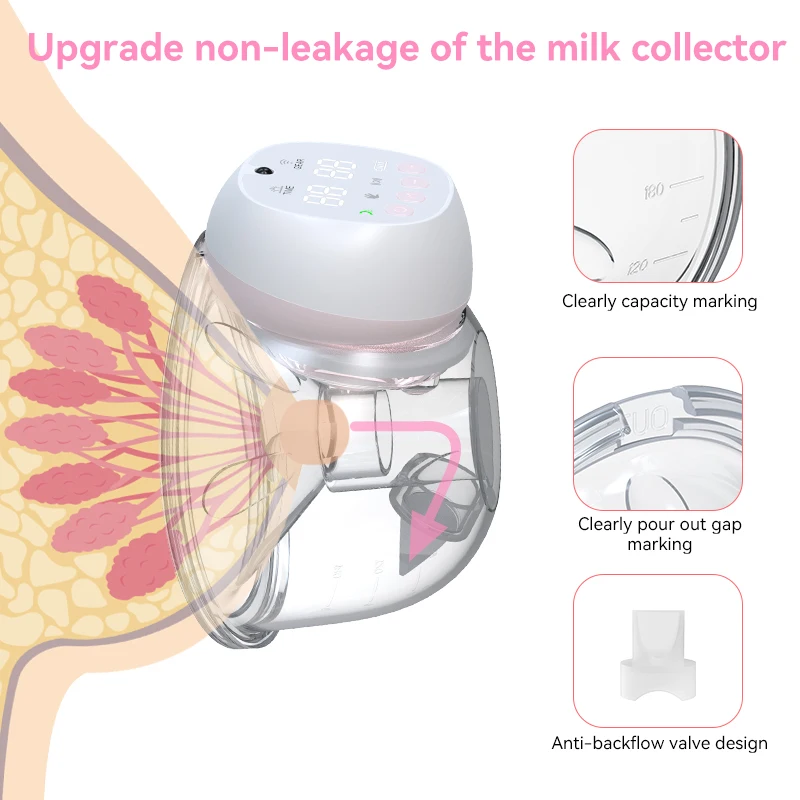 Portable Wearable breast pump painless comfortable Electric Breast Pump remote control for Intelligent synchronized pumping