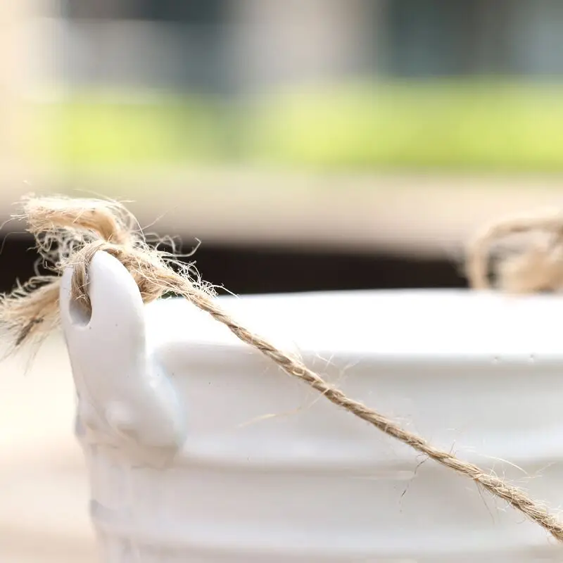 Pastoral fashion home ceramic crafts ornaments mini creative hemp rope hanging bucket flower pot decoration simple vase
