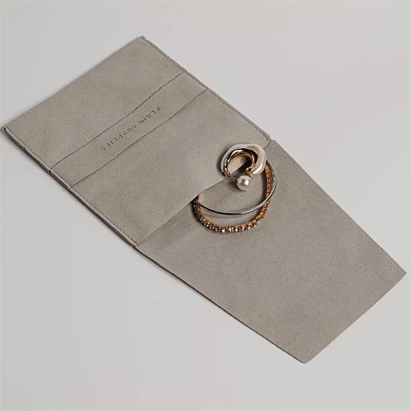 YCX Custom Logo Jewellery Pouch Bag Microfiber Suede Velvet Earring Necklace Snap Button Jewelry Pouch Packaging With Insert Pad