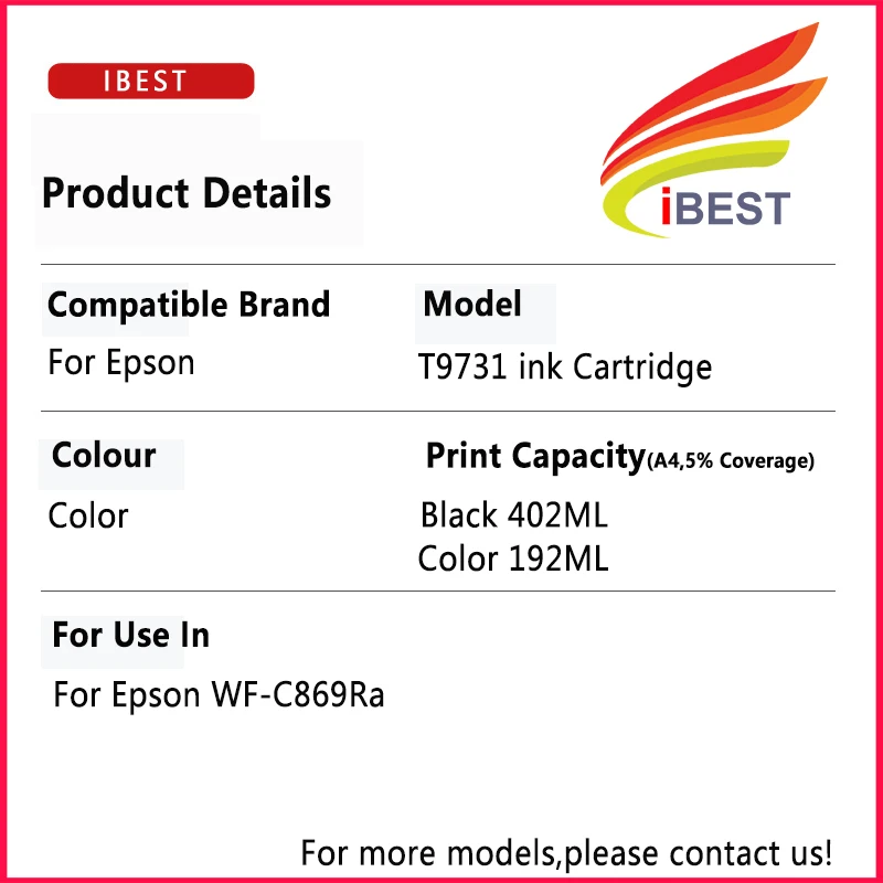 Compatible For Epson T9731 T9732 T9733 T9734 ink Cartridge Epson WF-C869Ra inkjet Cartridge