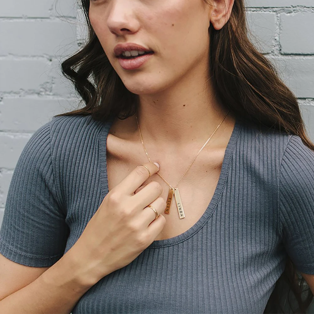 High quality  316L Stainless Steel 14k rectangular blank vertical bar pendant necklace Jewelry women