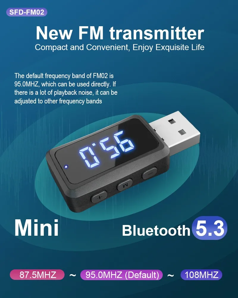 87.5 95.0 108 Receiver Mini USB Power Car Kit Auto Stereo BT 5.3 Wireless Audio Adapter FM Transmitter